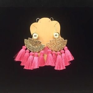 Pink fan tassel earrings